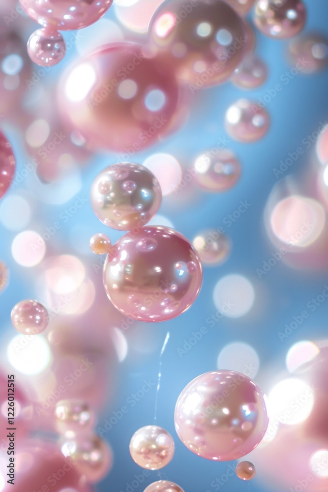 Aufkleber abstract background of pink and white iridescent bubbles floating on a blue background