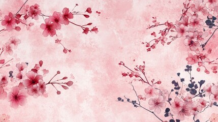 Delicate Pink Blossom Branches Watercolor Artwork