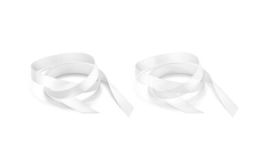 Blank white organza and satin ribbon mockup, isolated