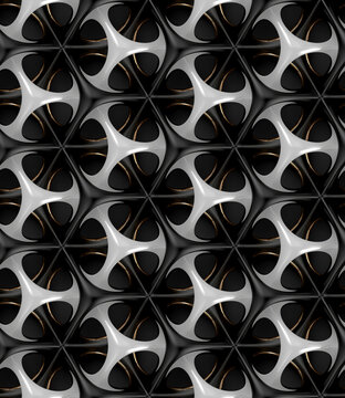 Futuristic grid white and gold metal shapes on white background
