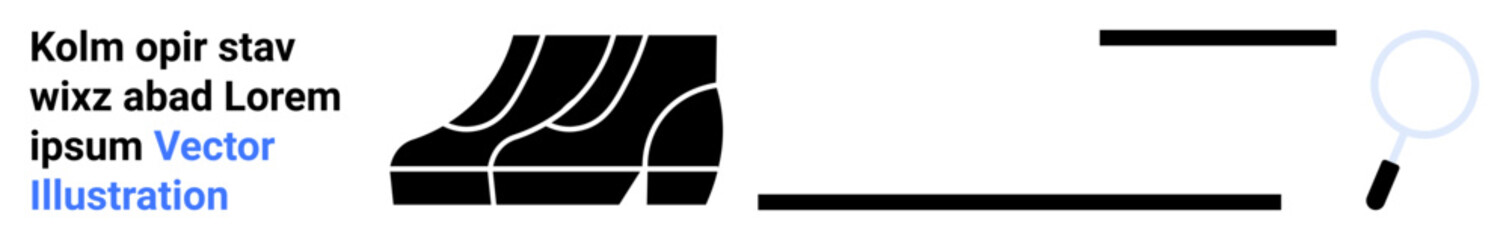 Magnifying glass analyzing text with solid footsteps emphasizing detail, clarity, exploration, discovery. Ideal for research, precision, tracking, trends, analytics flat landing page banner