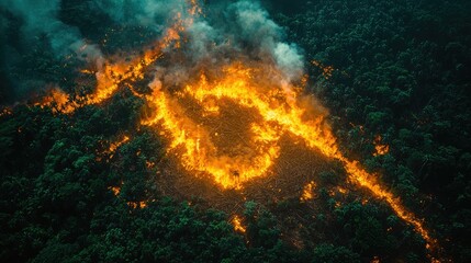 Obraz premium Aerial View of a Rainforest Fire Burning