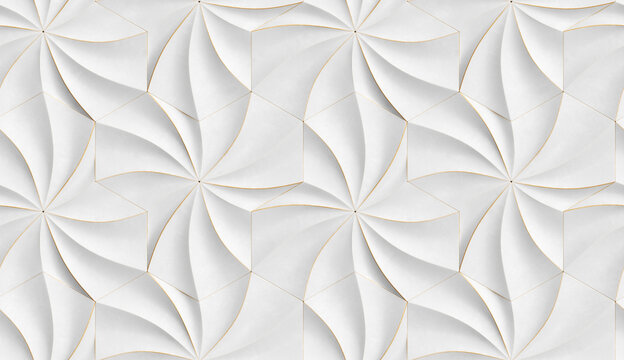 3D expensive wallpaper of architectural modules is black and brown with red gold frayed edges.