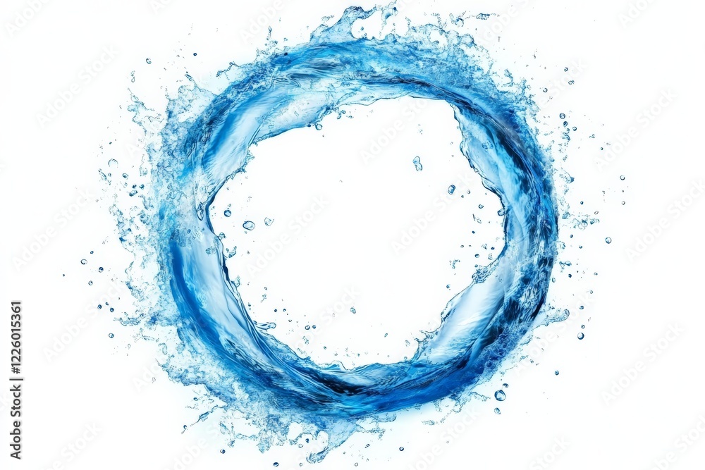 Poster Captivating water splash forms a circular shape against a white background showcasing fluid motion and energy