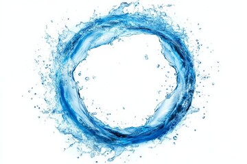 Captivating water splash forms a circular shape against a white background showcasing fluid motion and energy