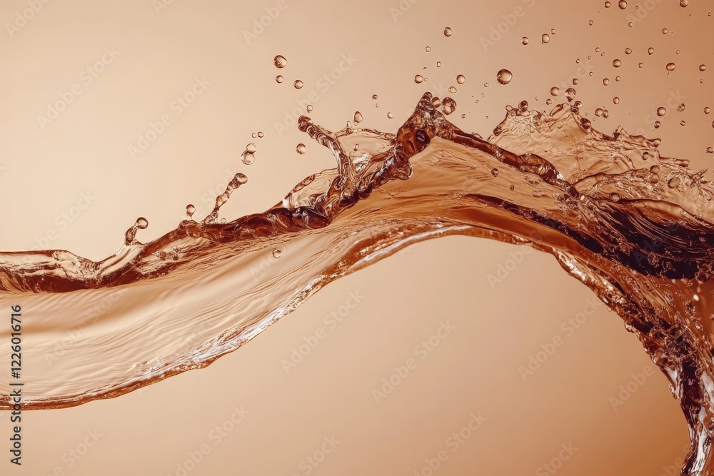 Poster beautiful splash of clear liquid with vibrant droplets against a warm background during a studio pho