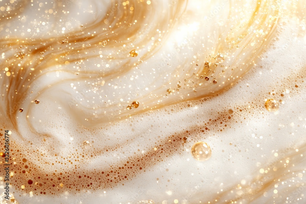 Poster Soft swirls of cream and gold shimmer create a mesmerizing abstract pattern in a tranquil setting