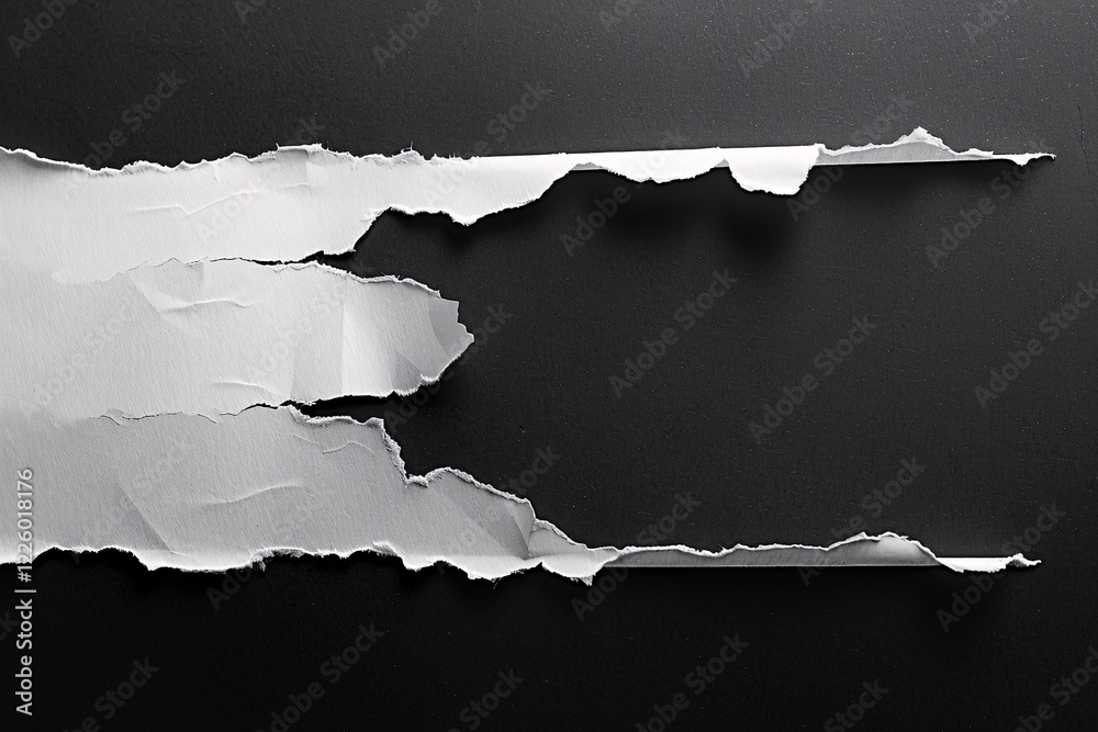 Aufkleber torn white paper with jagged edges against a black backdrop for a ripped paper border effect