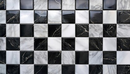 Striking Black White Marble Tile Checkerboard Texture Timeless Pattern on Modern Minimalist Backdrop for Design Inspiration