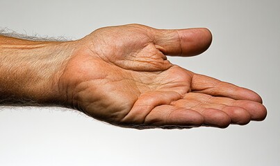 Fototapeta premium Open hand, palm up, offering, gesture, studio background, help concept