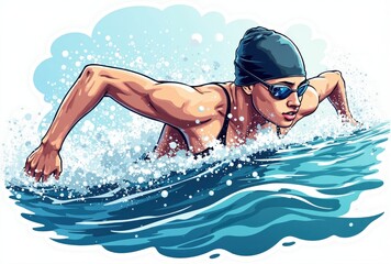 Female Swimmer Executing Front Crawl Stroke