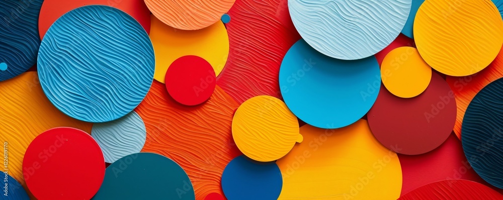 Poster Vibrant circles overlapping with textured abstract background