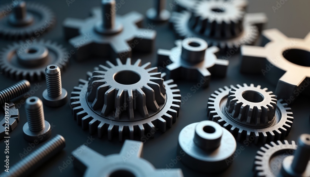 Aufkleber 3d printed metal, plastic parts for mechanical engineering displayed. high-quality tech innovation, 