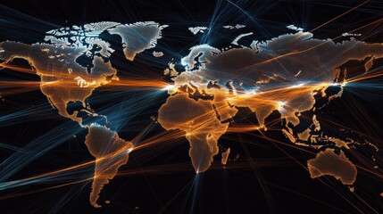 Global Network Connections with Points and Lines Representing World Connectivity and Data Flow