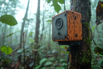 Camera captures wildlife in vibrant rainforest during a rainy day, showcasing biodiversity and conservation efforts