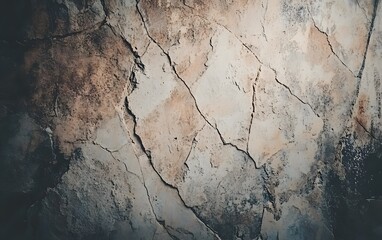 Naklejka premium Abstract Cracked Stone Wall Texture Background, Grunge Brown Beige Grey