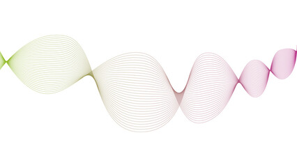 Vector curvy abstract line art wavy flowing dynamic green pink white background in concept music or sound, wave, wind, information flow	