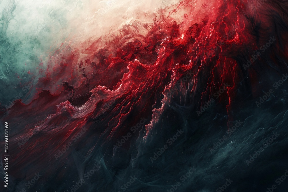 Aufkleber red and black ink is mixing in water, creating dynamic shapes