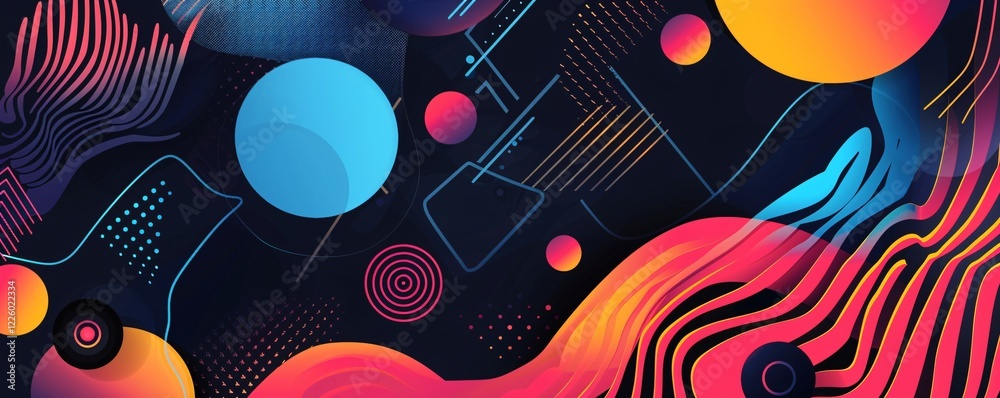 Poster Dynamic abstract background with flowing colorful liquid shapes and geometric lines evoking movement and energy