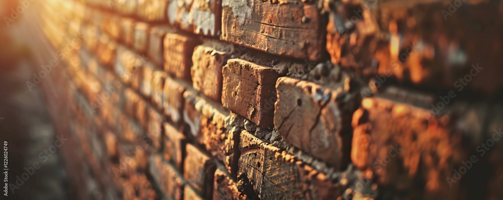 Leinwandbilder sunlight casting a warm glow on a textured red brick wall, creating an inviting backdrop