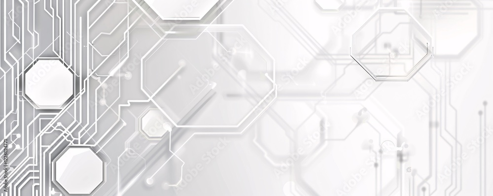Poster White technology background with interconnected hexagons and circuit board design