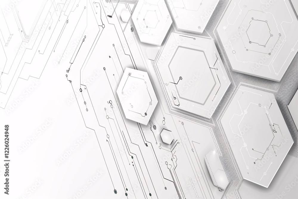 Poster Futuristic hexagonal pattern forming on a white circuit board
