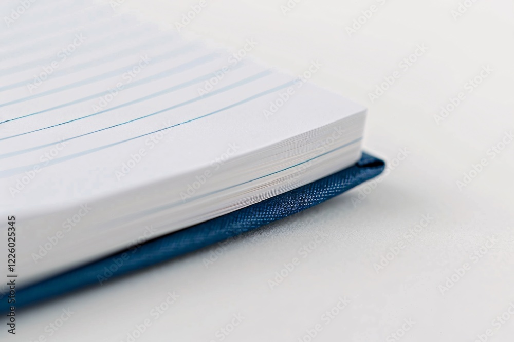 Poster ready for writing: open notebook with fanned pages on a white desk