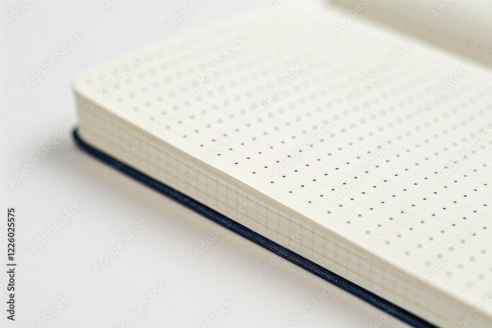 Poster dotted page open notebook on a white desk