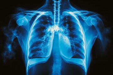Detailed view of human lungs showing respiratory system in blue hues