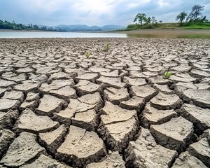 Parched Earth, Dried Cracked Ground Landscape