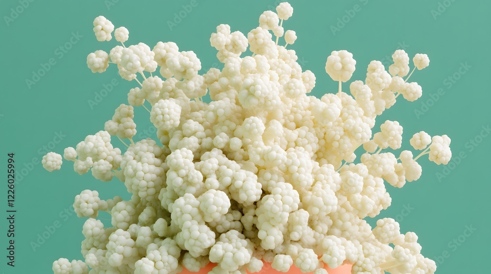 Canvas Prints Abstract 3D Render of Exploding White Flower Clusters on Teal Background