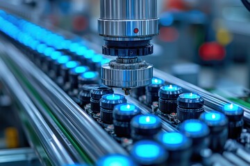 Fototapeta premium Advanced manufacturing process with robotic automation in a modern industrial facility