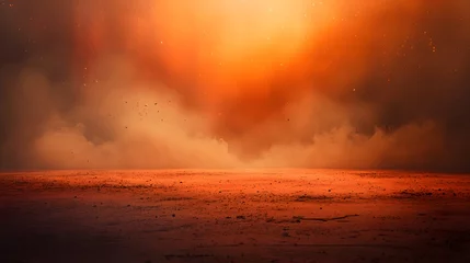 Fototapeten Fiery Orange Dust Storm Landscape Background © Fozle