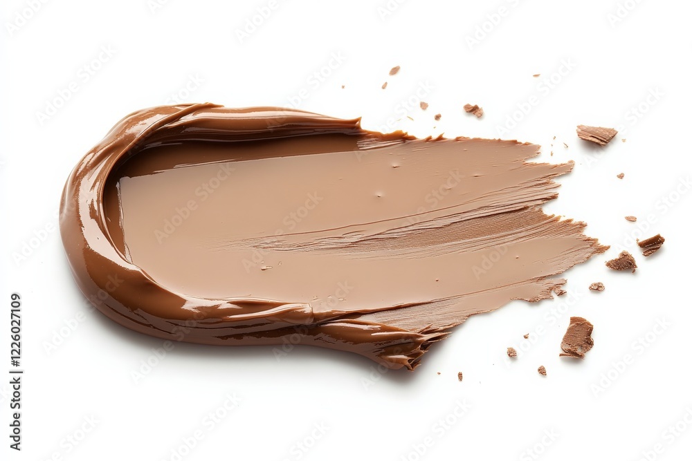 Poster creamy chocolate spread is artistically smeared on a clean surface to showcase its rich texture and 