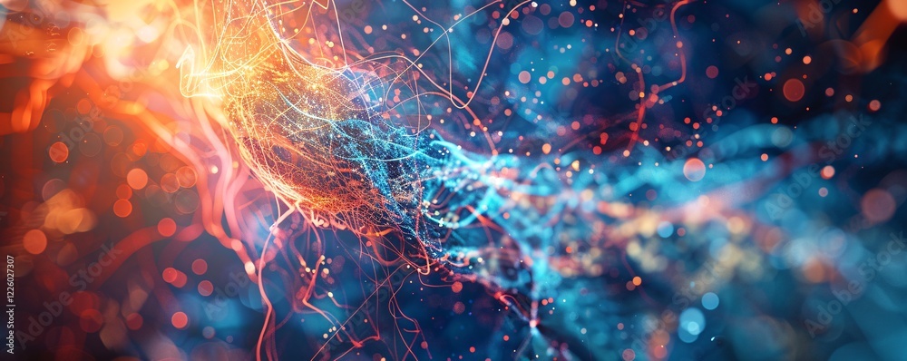 Poster Energy flowing with light particles and movement in abstract background