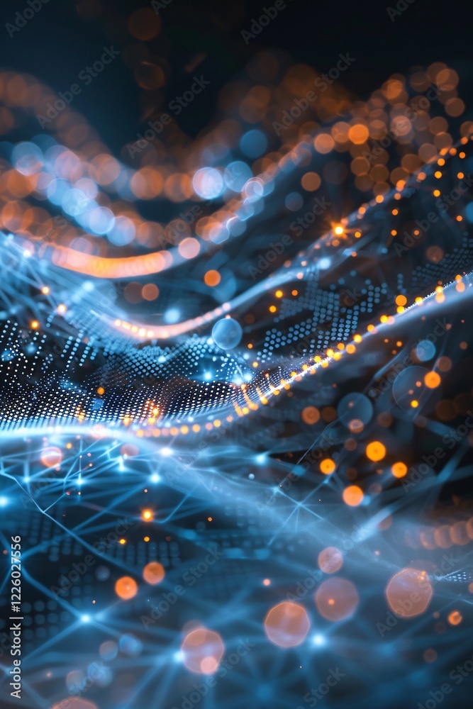 Poster Futuristic technological landscape with abstract network technology background and connecting lines and dots