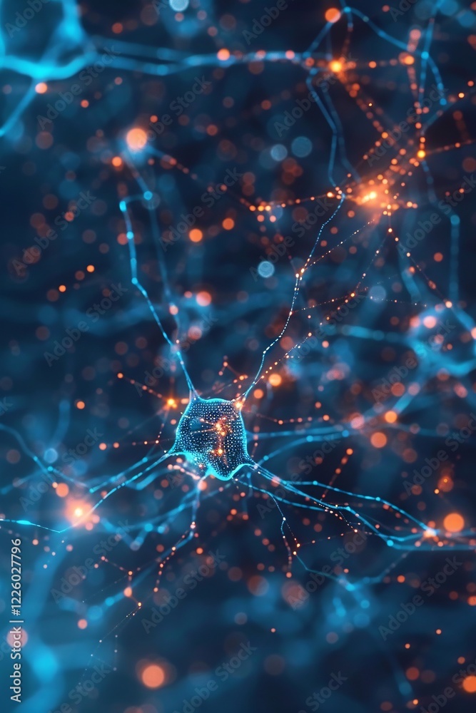 Fototapete 3d rendering of a neuron network transmitting pulsating signals in the nervous system