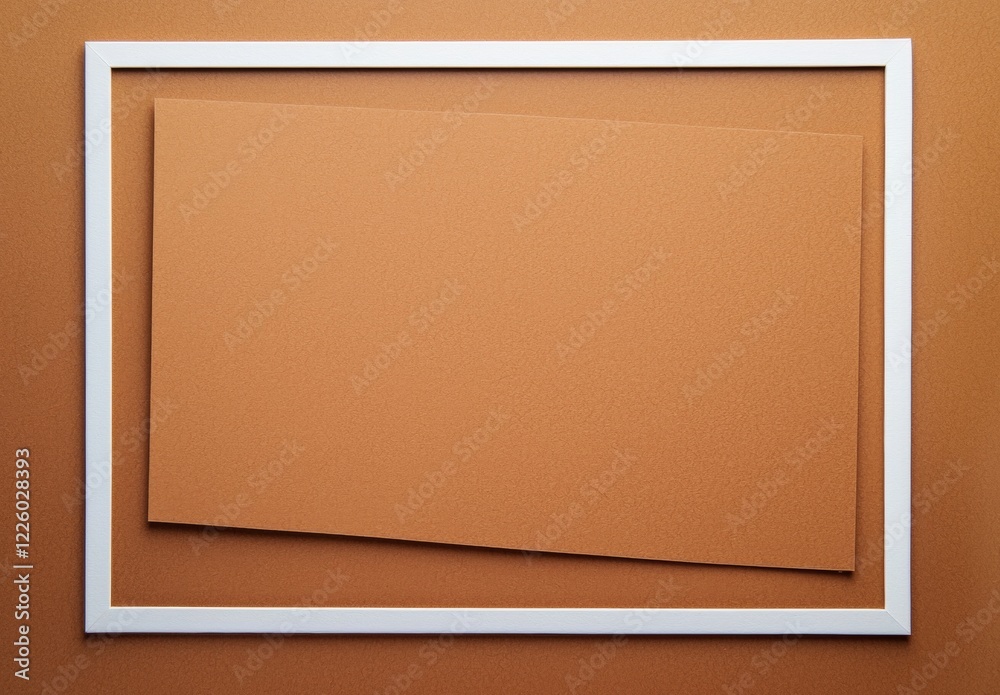 Poster white frame displaying tilted orange paper on orange background emphasizing copy space for design, p