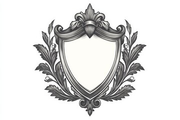 Obraz premium Intricate vintage heraldic shield design with ornate floral motifs and decorative elements