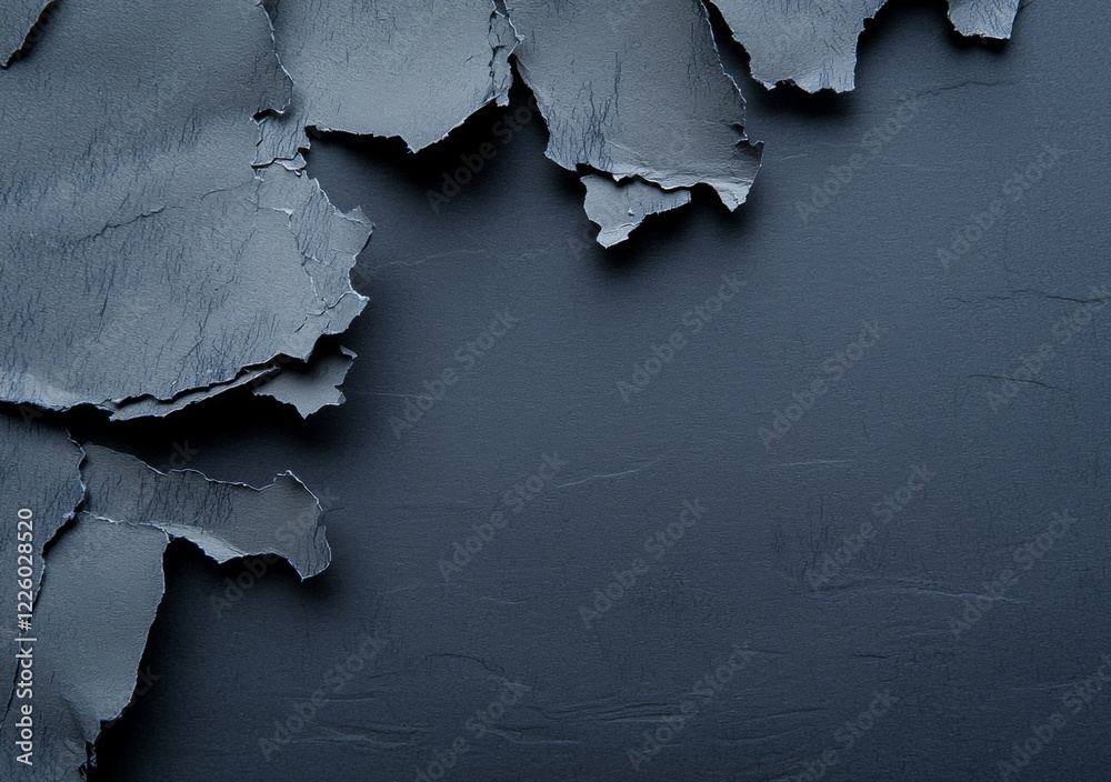 Poster torn pieces of dark gray textured paper arranged on a matching background create a captivating borde