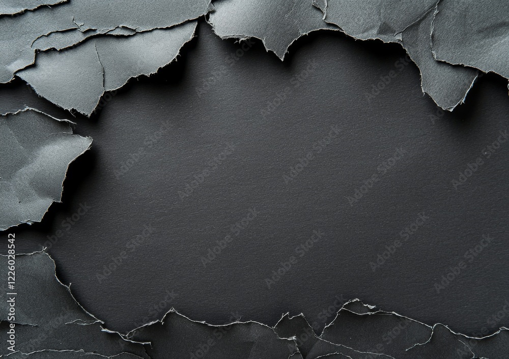 Poster Torn black paper creating a frame on a dark background provides a dramatic and textured backdrop, perfect for adding depth and visual interest to any project