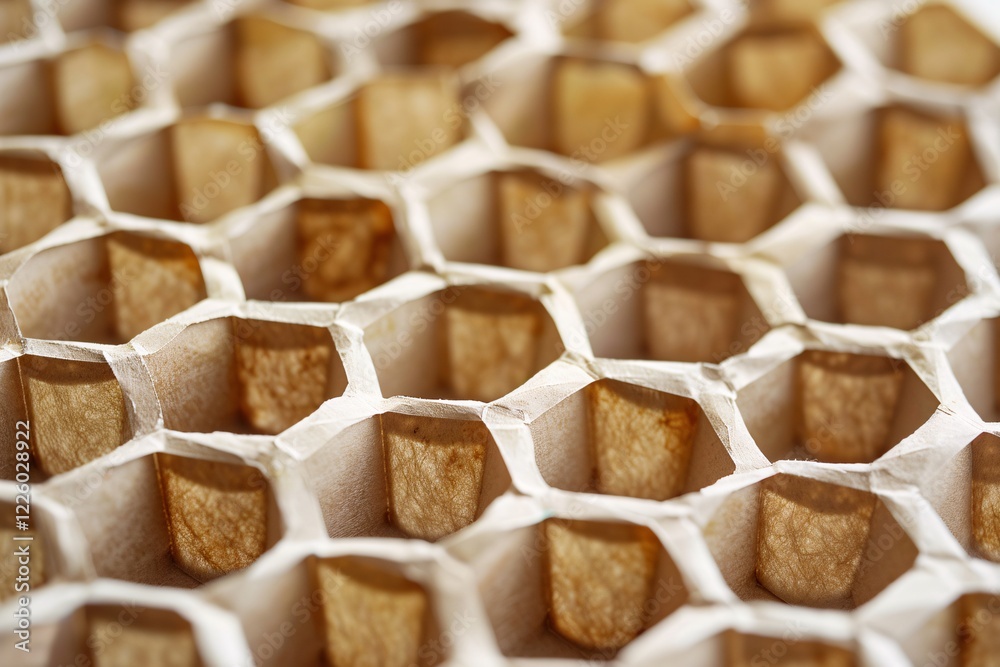 Poster Honeycomb structure creating a beautiful geometric pattern with hexagon cells, a concept for natural architecture and design