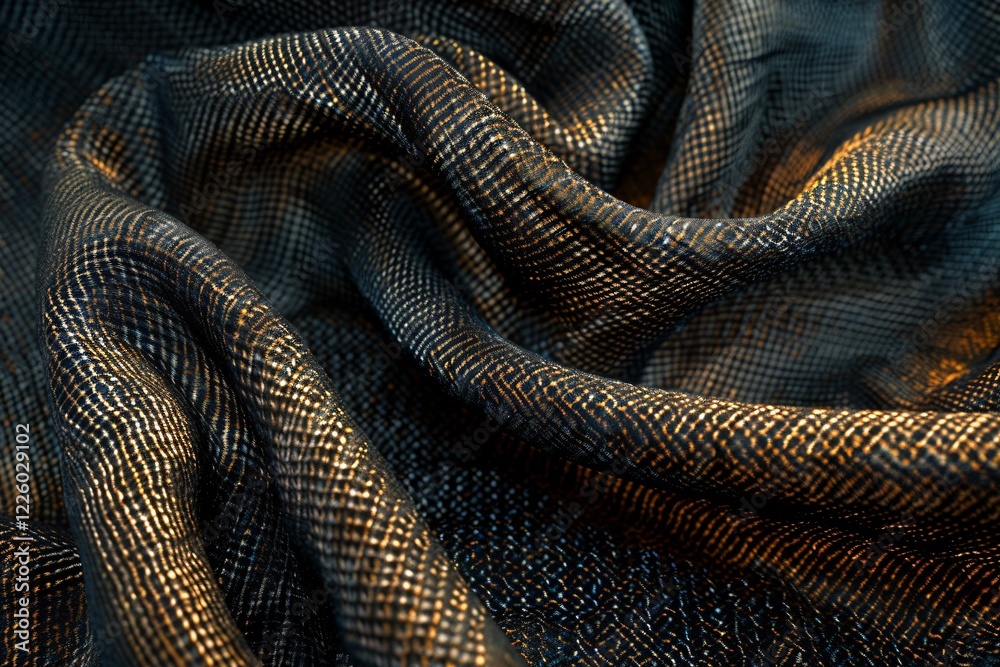 Aufkleber flowing black and gold geometric fabric in soft folds, creating a luxurious and elegant abstract bac
