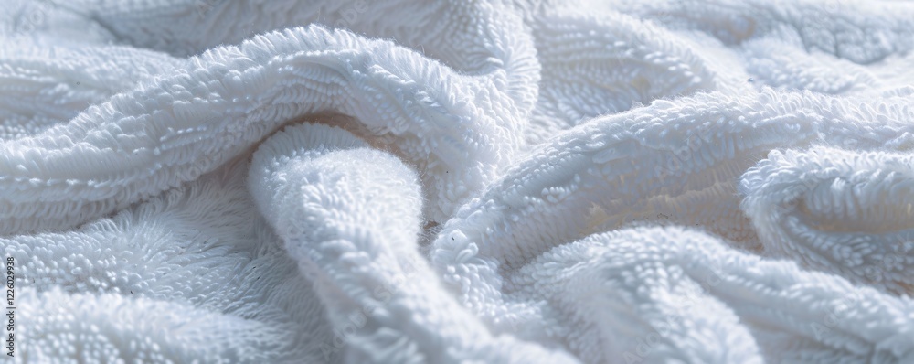 Poster abstract pattern of white towel texture with wavy folds and wrinkles, ideal for a minimalist and pri