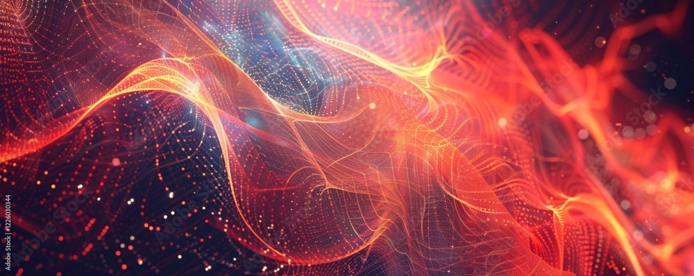 Poster Abstract orange wavy lines and particles creating a dynamic and energetic background