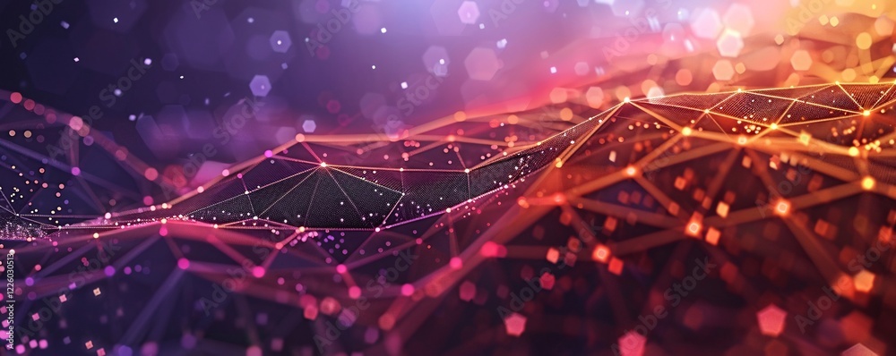 Aufkleber Abstract technology backdrop with interconnected lines and dots creating a mountainous landscape