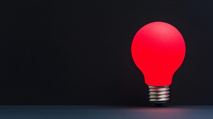 a red light bulb against a black background with copy space symbolizing a fresh bright idea and a new innovation
