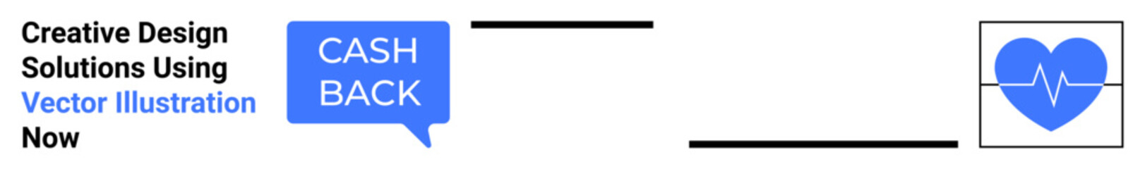 Cashback speech bubble and blue heart with heartbeat line visually emphasize finance rewards and healthy lifestyle. Ideal for finance, health apps, benefits, insurance, wellness, marketing, flat