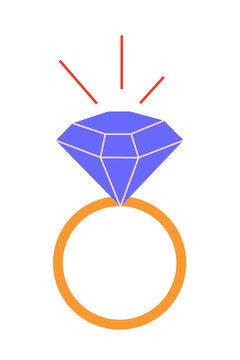 Minimalist diamond ring illustration in blue and yellow with geometric facets and shine effect. Modern vector design perfect for wedding, engagement, and jewelry branding. Card, post, social media