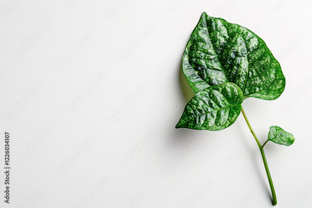 Aufkleber lone green leaf creating a shadow against a white backdrop